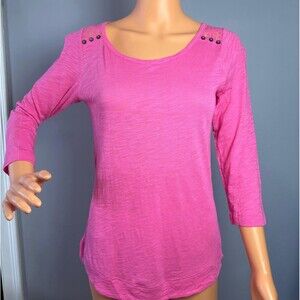 Express Hot Pink Floral Lace Shoulder 3/4 Sleeve Knit Top New With Tags Size XS.